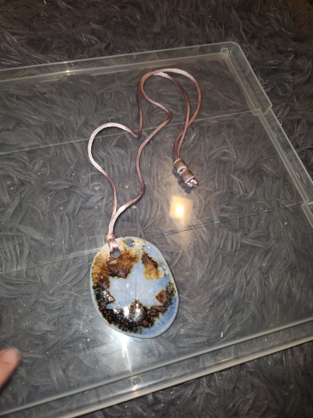 Handcrafted Ceramic Pendant Necklace in Pale Blue and Brown